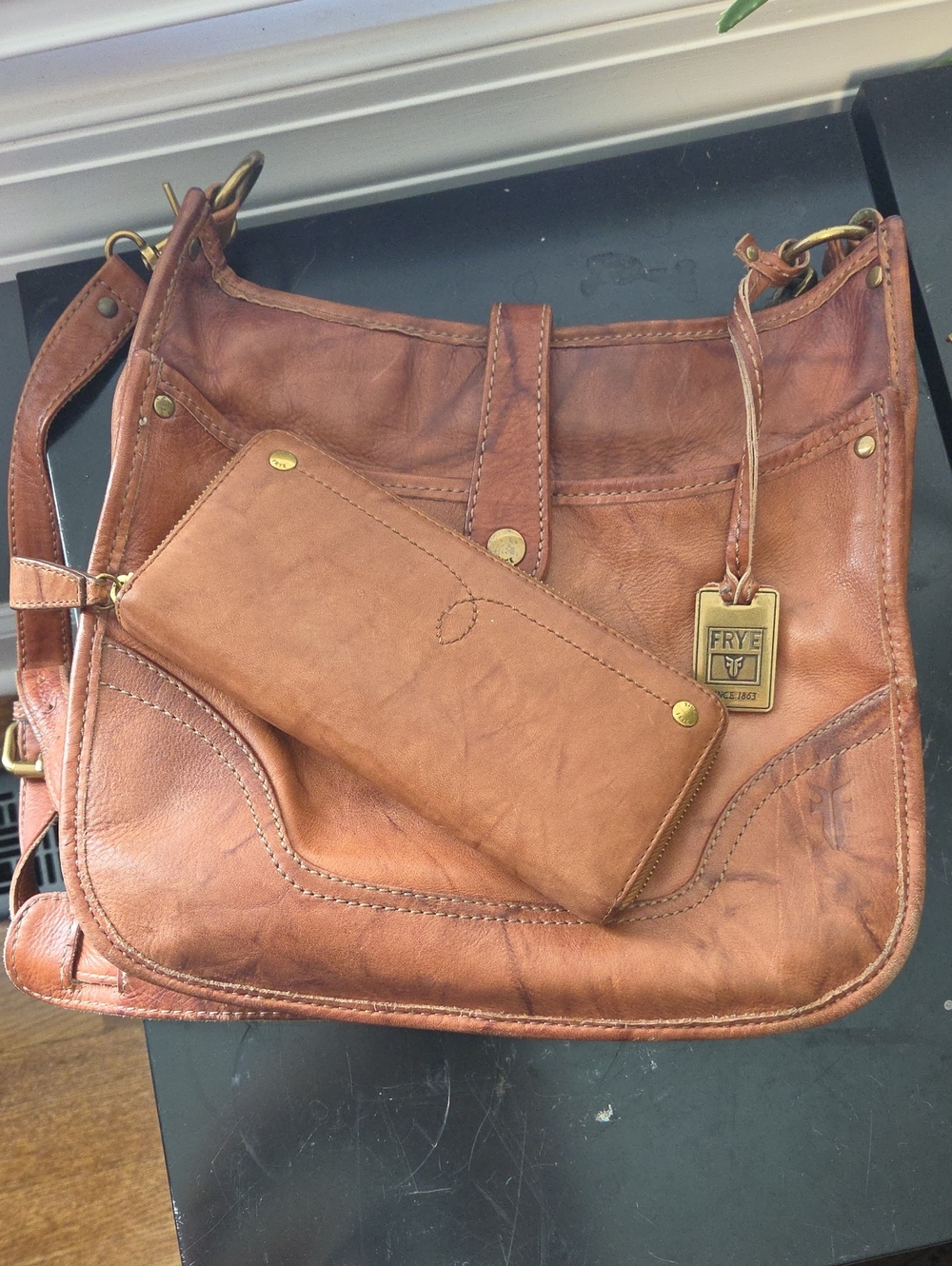 Frye Cognac Brown Leather Crossbody Bag with Wallet